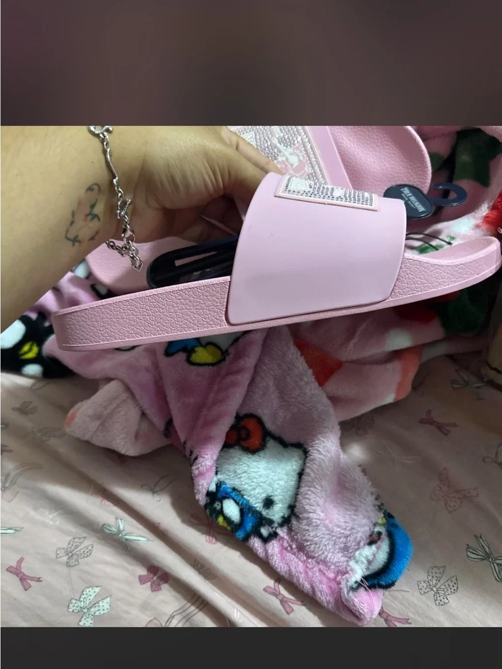 True Religion Pink Logo Slide Sandals for Women